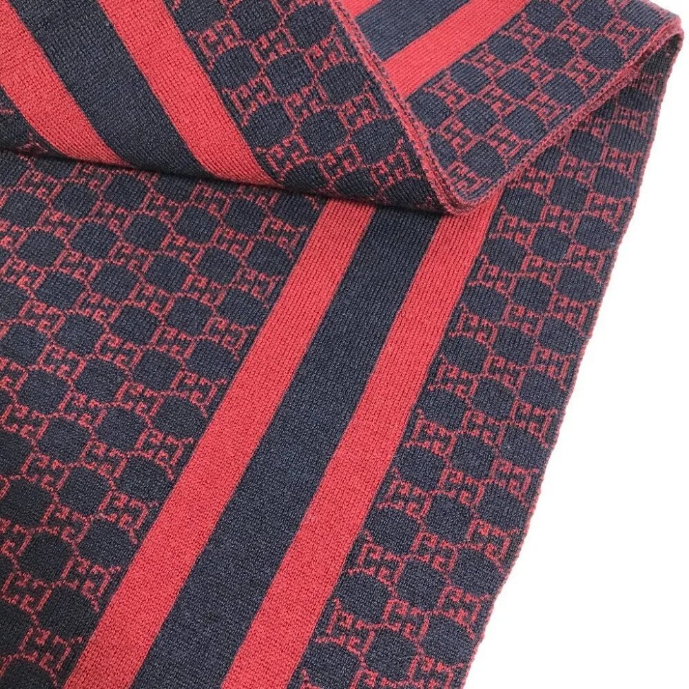 AUTHENTIC GUCCI GG Bicolor Scarf wool Red/Navy - Picture 6 of 7